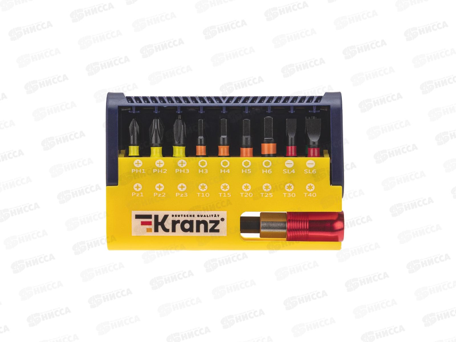 Набор бит с магнитным держателем, пластиковый кейс,  19 шт KRANZ, KR-92-0465