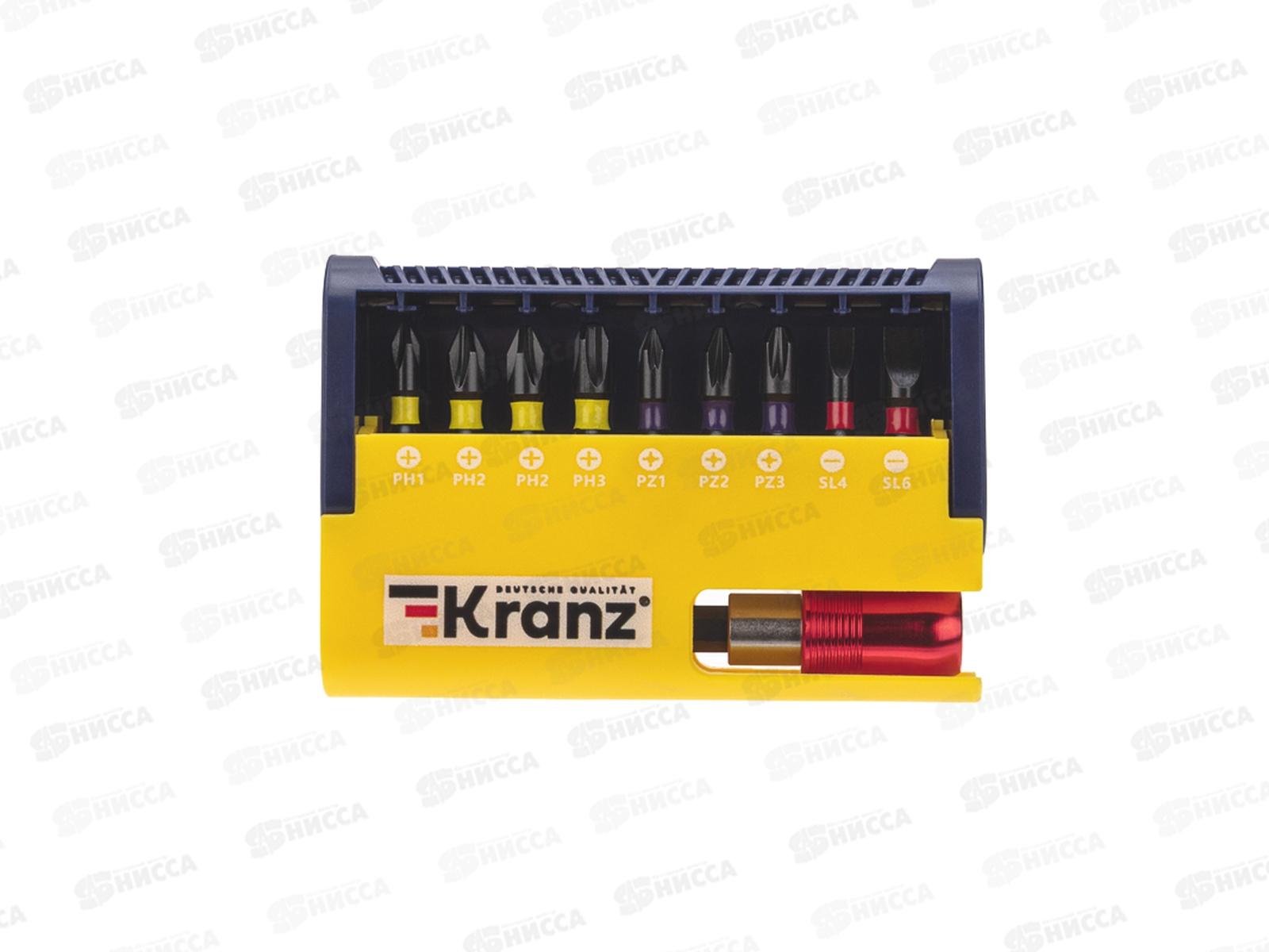 Набор бит с магнитным держателем, пластиковый кейс, 10 шт KRANZ, KR-92-0466