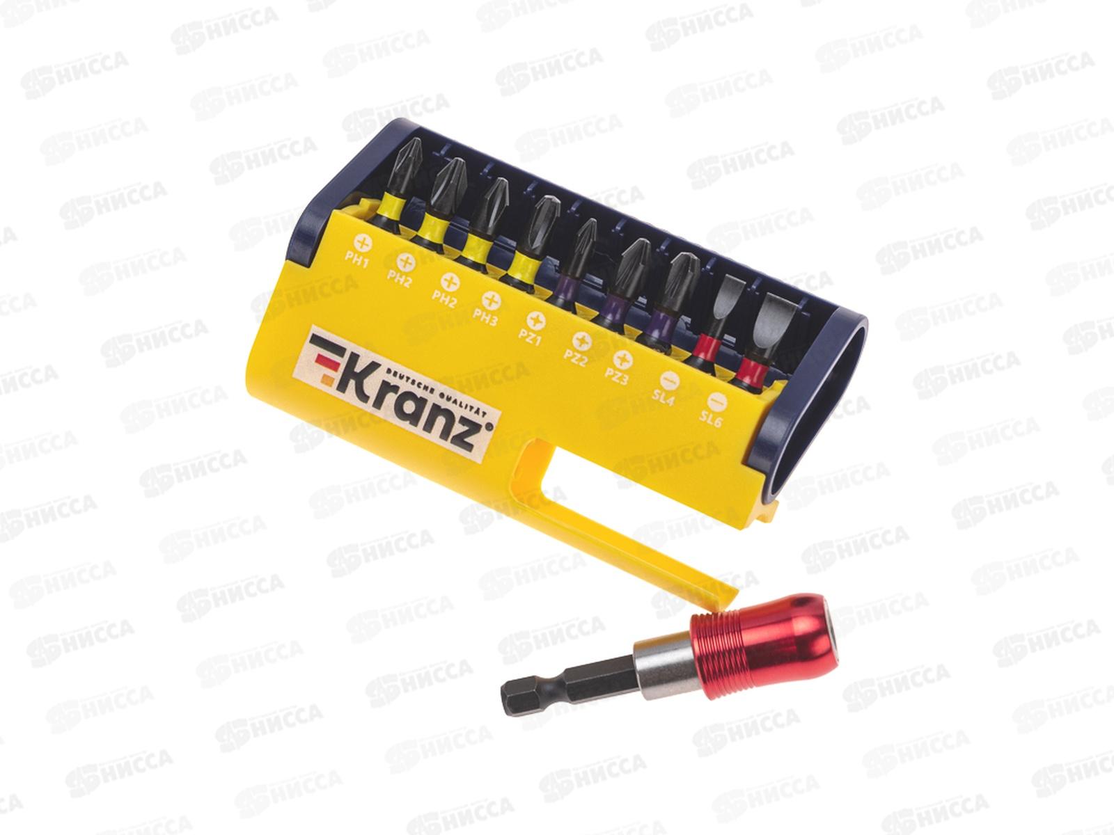 Набор бит с магнитным держателем, пластиковый кейс, 10 шт KRANZ, KR-92-0466