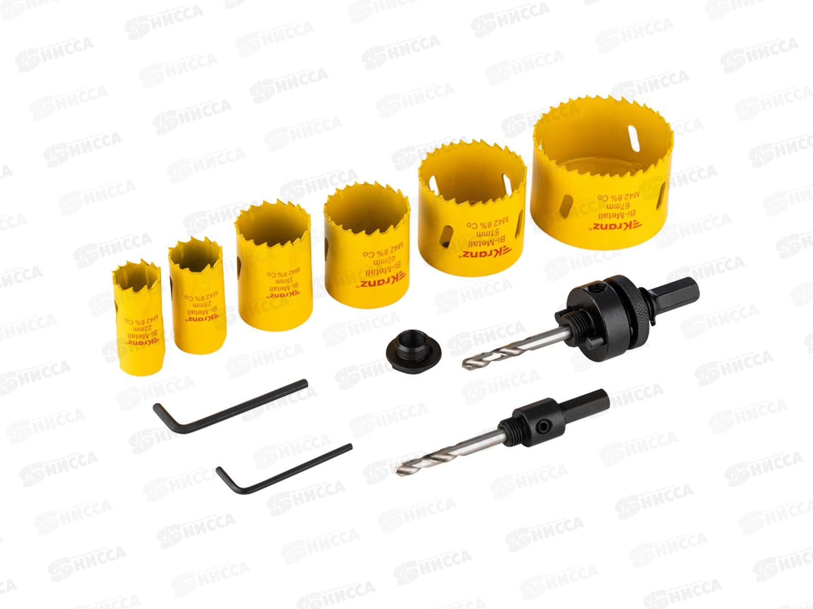 Набор коронок Bimetal (22, 25, 35, 40, 51, 67), 11 предметов, металлический кейс KRANZ, KR-92-0202-1