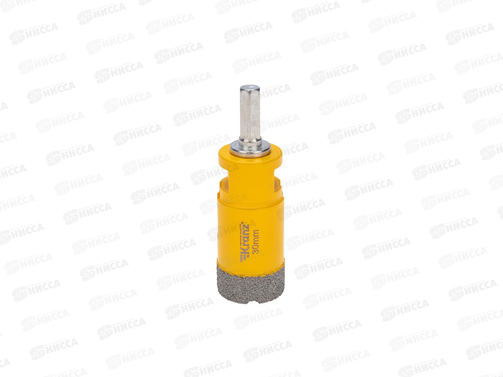 Коронка алмазная профессиональная по керамограниту и железобетону М14, вакуумное спекание, 30мм, для УШМ KRANZ, KR-92-1014