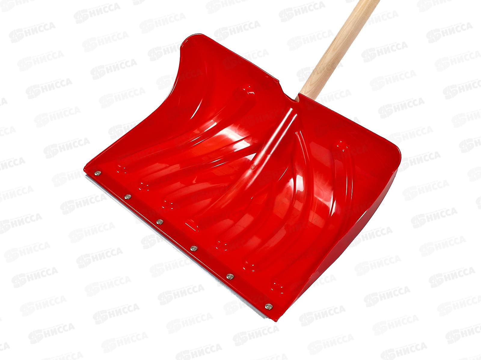 Лопата снеговая SnowПИНГВИН 1380*490*340мм стальная планка на заклёпках, с деревянным черенком высшего сорта, красная *5/75