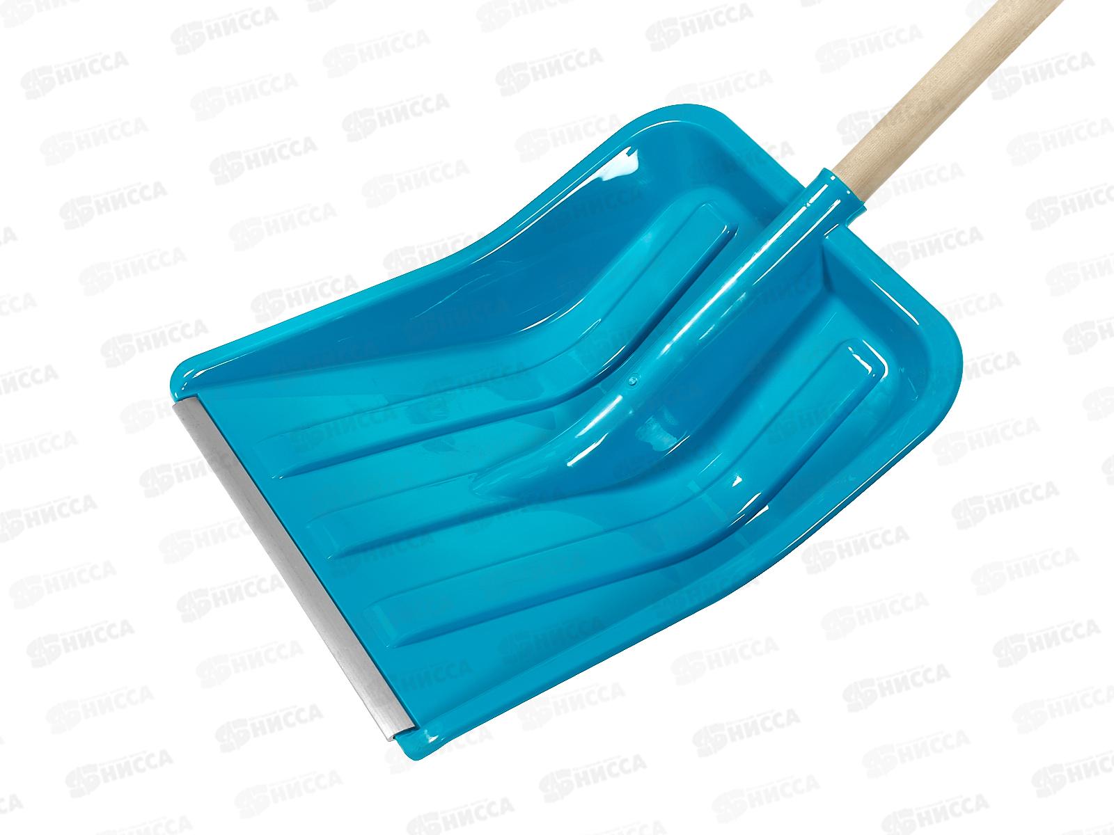 Лопата снеговая ФОБОС 1525*405*450мм бирюзовая с планкой, березовый черенок высшего сорта *5/125