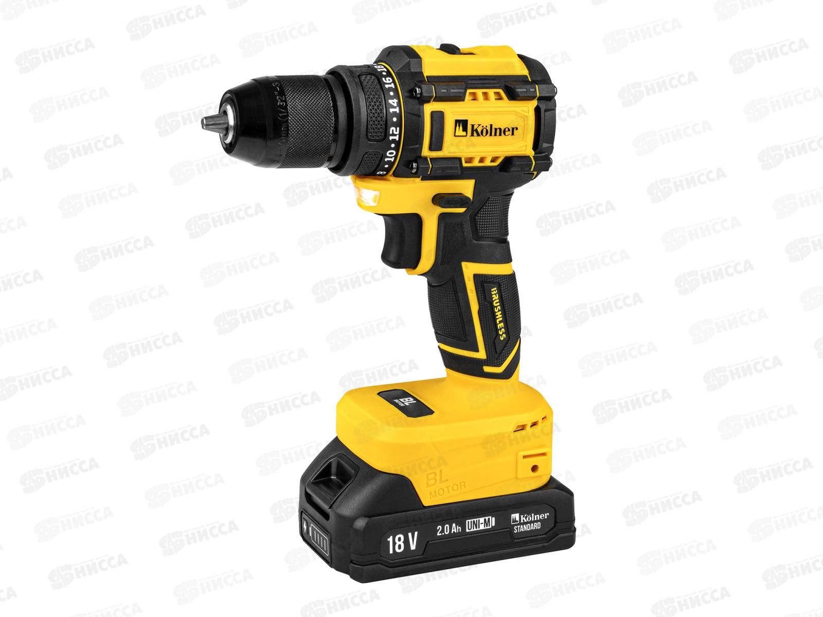 Дрель-шуруповерт аккумуляторная 18В, 0-350/ 0-1350об/м, Kolner KDD 18BL-2K