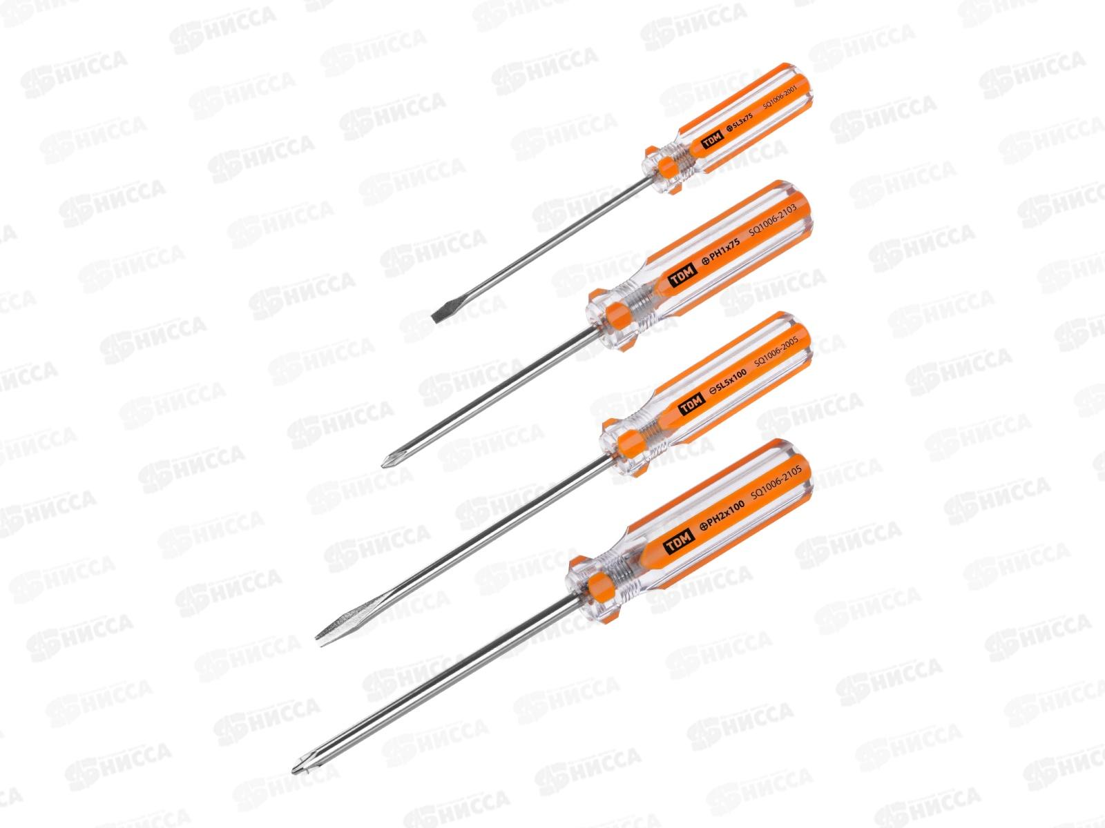 Набор отверток 4шт SL3*75 SL5*100 PH1*75 PH2*100 Гранит TDM 0101