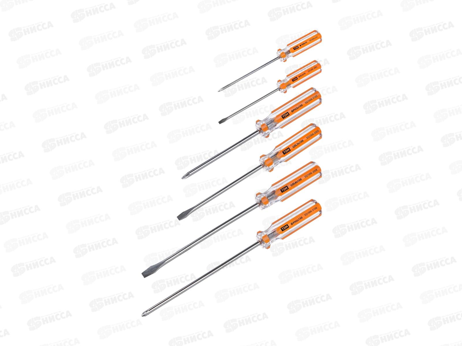 Набор отверток 6шт SL3*75,5*100,6*150 PH0*75,2*100,2*150 TDM Гран 0102
