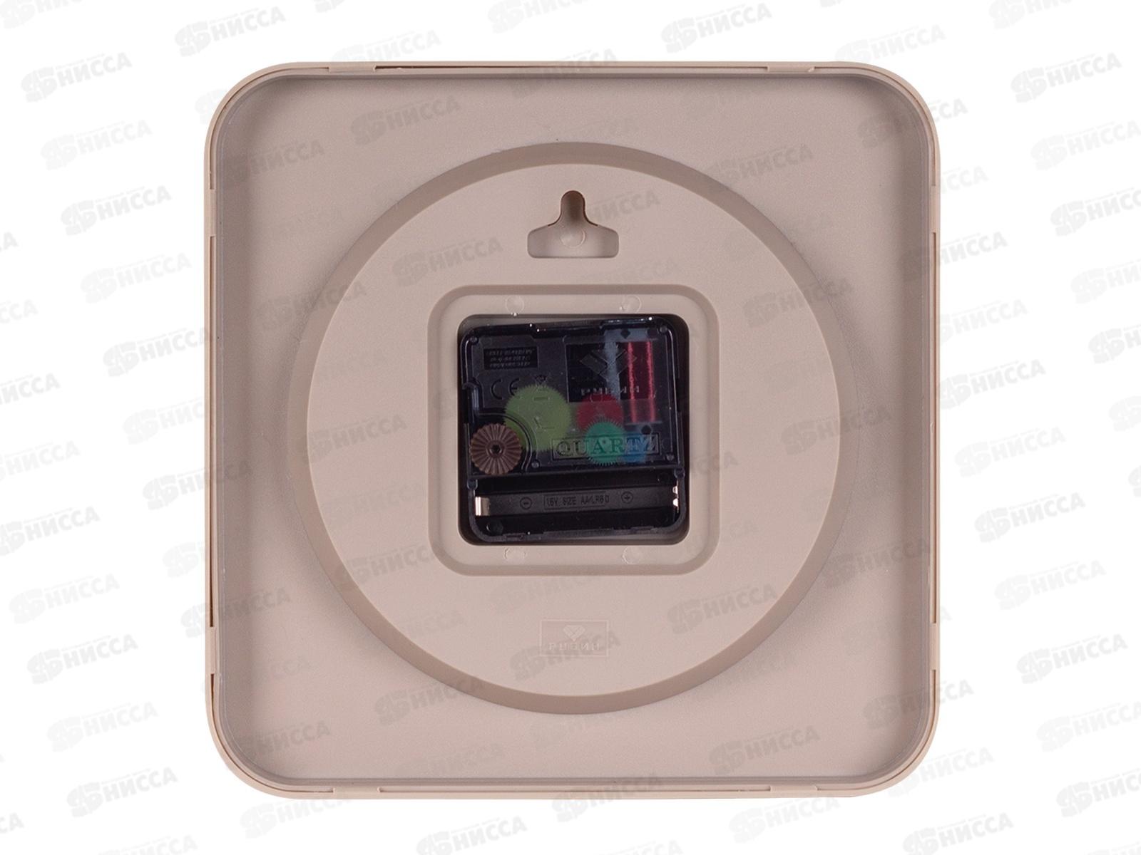 Часы &quot21 Век&quot 1918-006  квадрат Рубин d-19*19см  беж. &quotТекстура дерева&quot