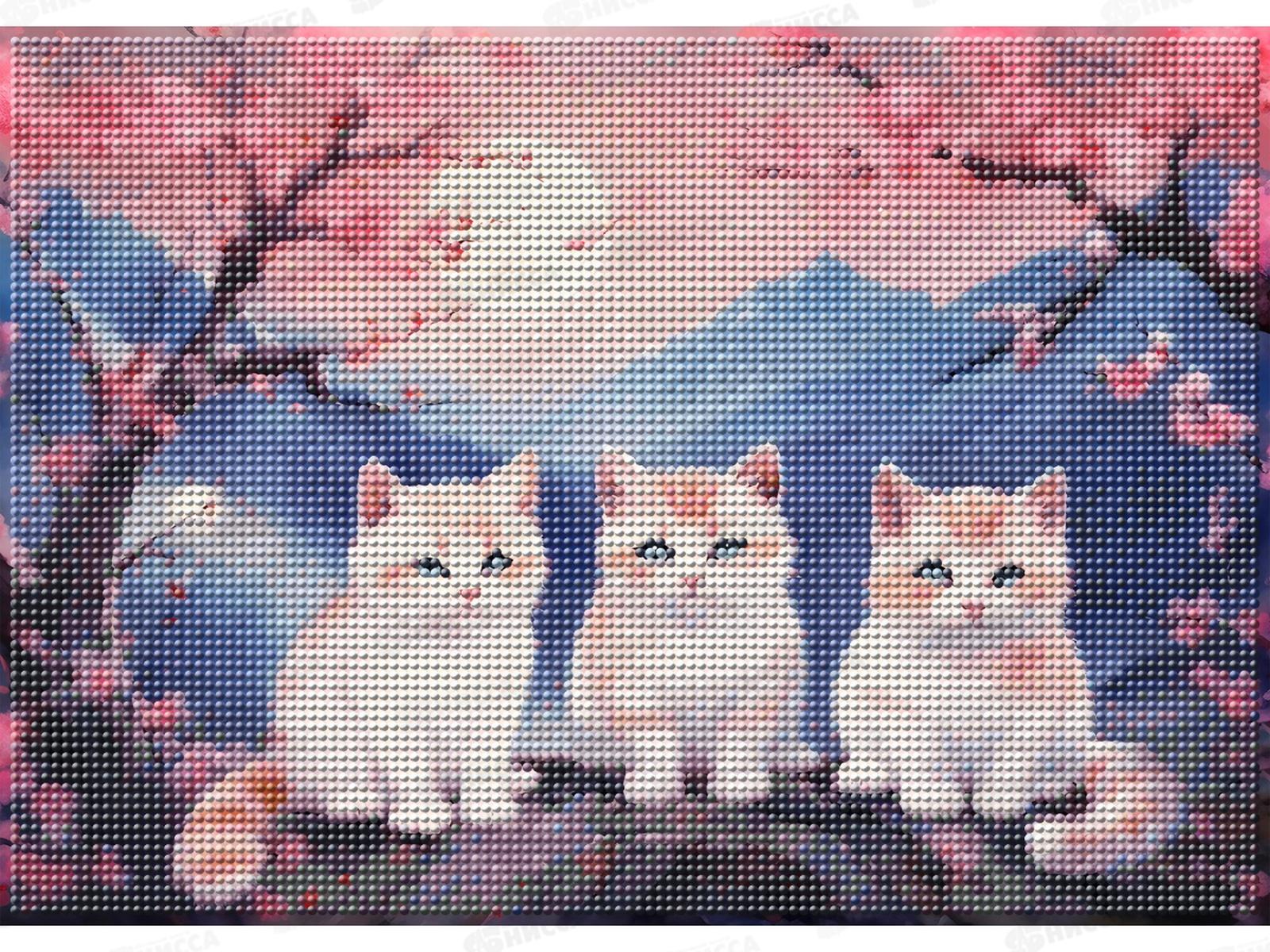 Алмазная мозаика (класс.) 30х40см Котики в Японии, НД-6346