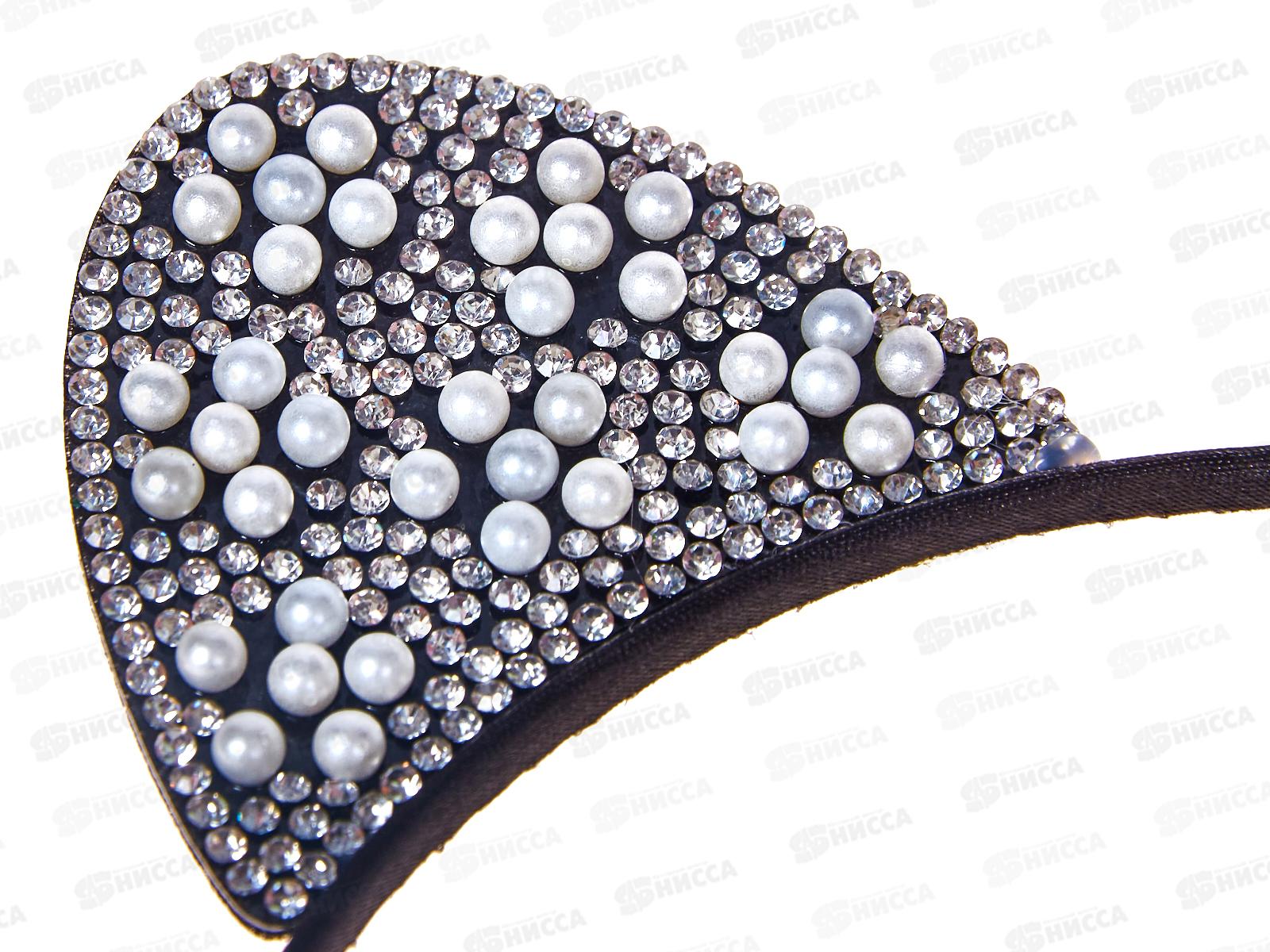 Ободок металл.Ткань &quotУшки&quot стразы жемчуг №437