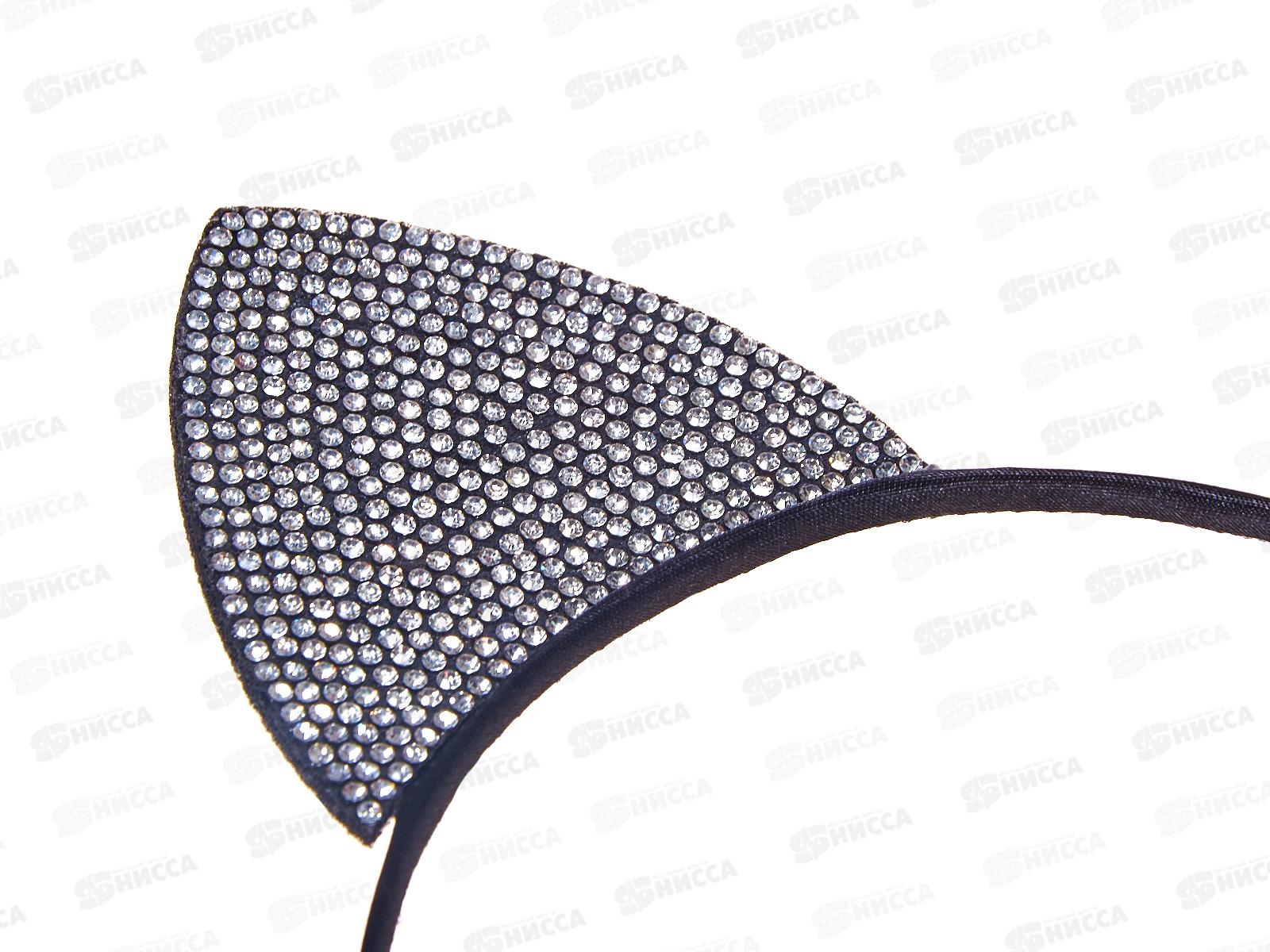 Ободок металл.Ткань &quotУшки&quot стразы жемчуг №464