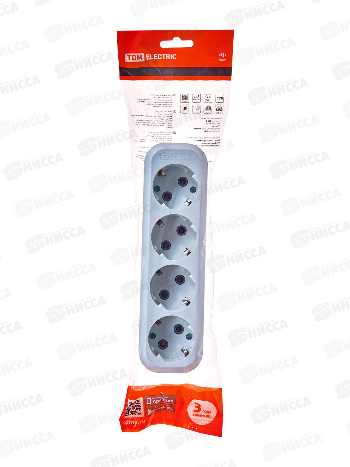 Колодка розетка TDM 4гнезда 2П+З 16А 250В белая, 0014