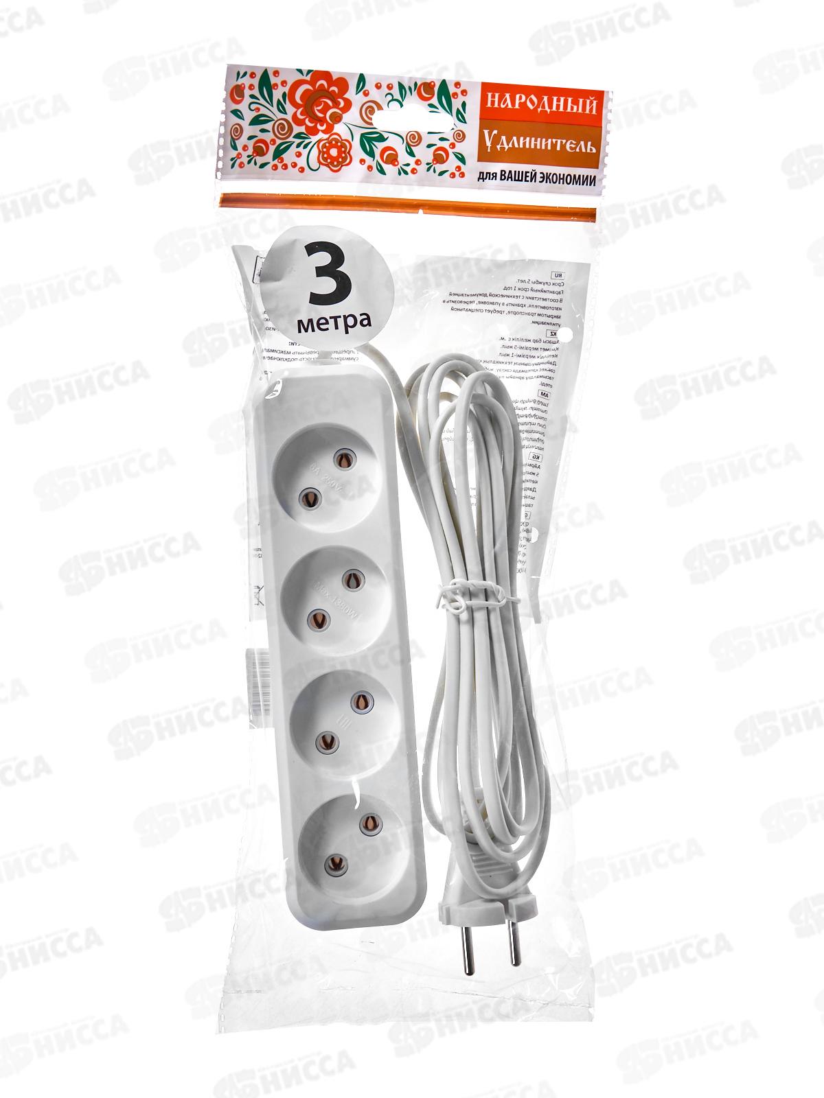 Удлинитель TDM У310 4гнезда 3м, без заземления, 6А, 1380Вт белый, 1206