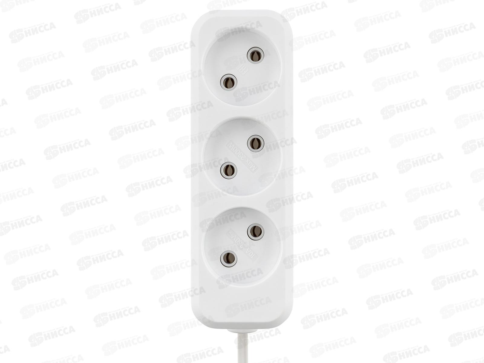 Удлинитель 3 гнезда, 3метра, без заземления,, 10А, 2300Вт, белый, Народный, 1311 *52