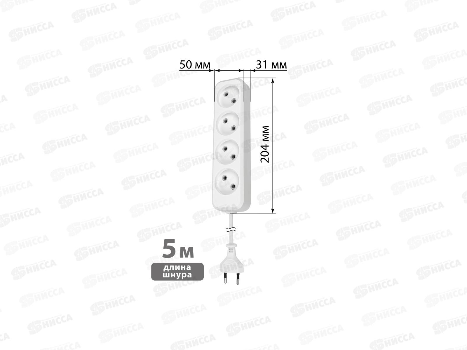 Удлинитель Народный У4 4гнезда 5м, без заземления, 2300Вт белый 10А, 1317