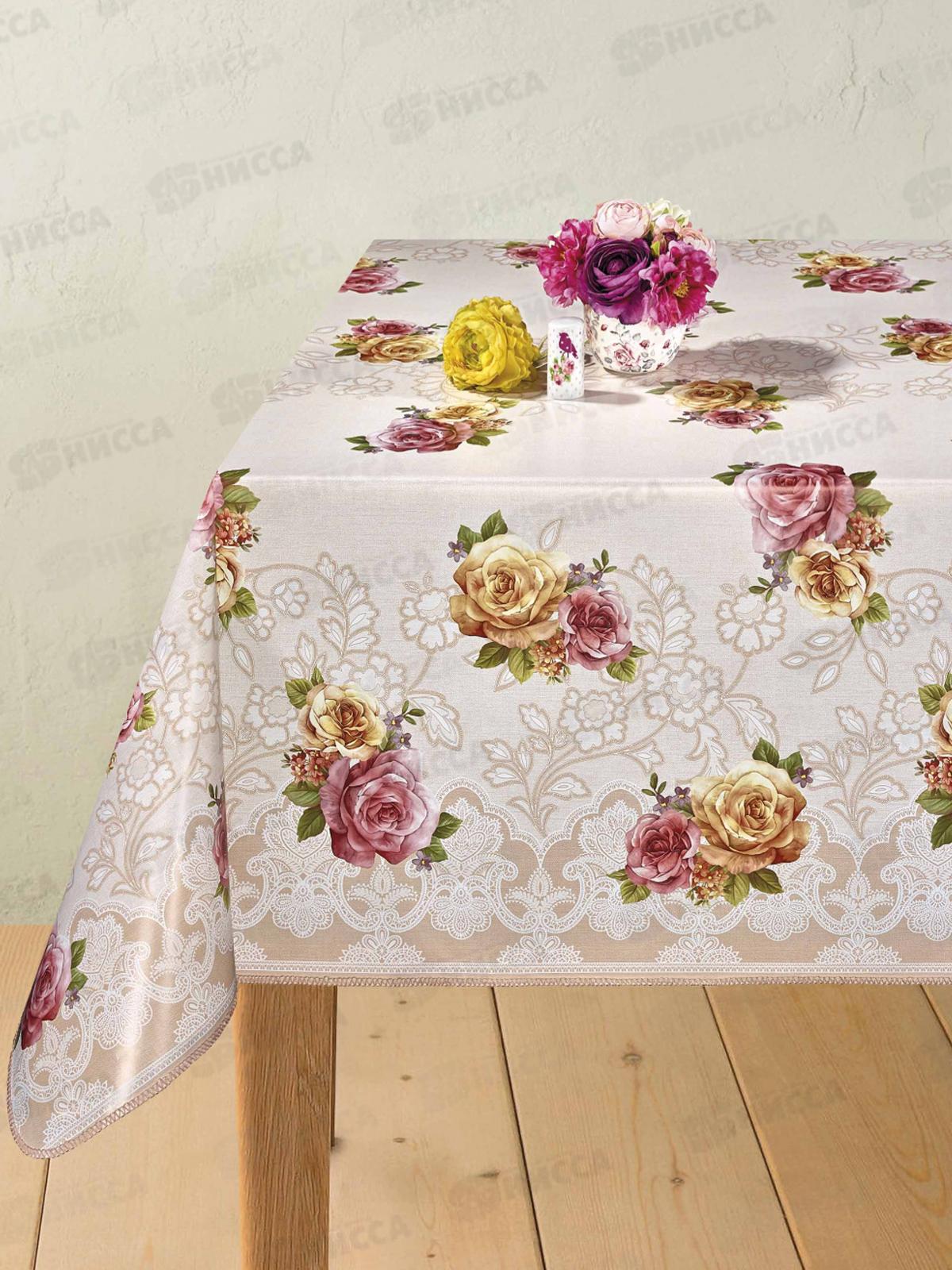 Клеенка на нетканой основе ДЕКОРАМА 1,4*20м 054А роза на беж