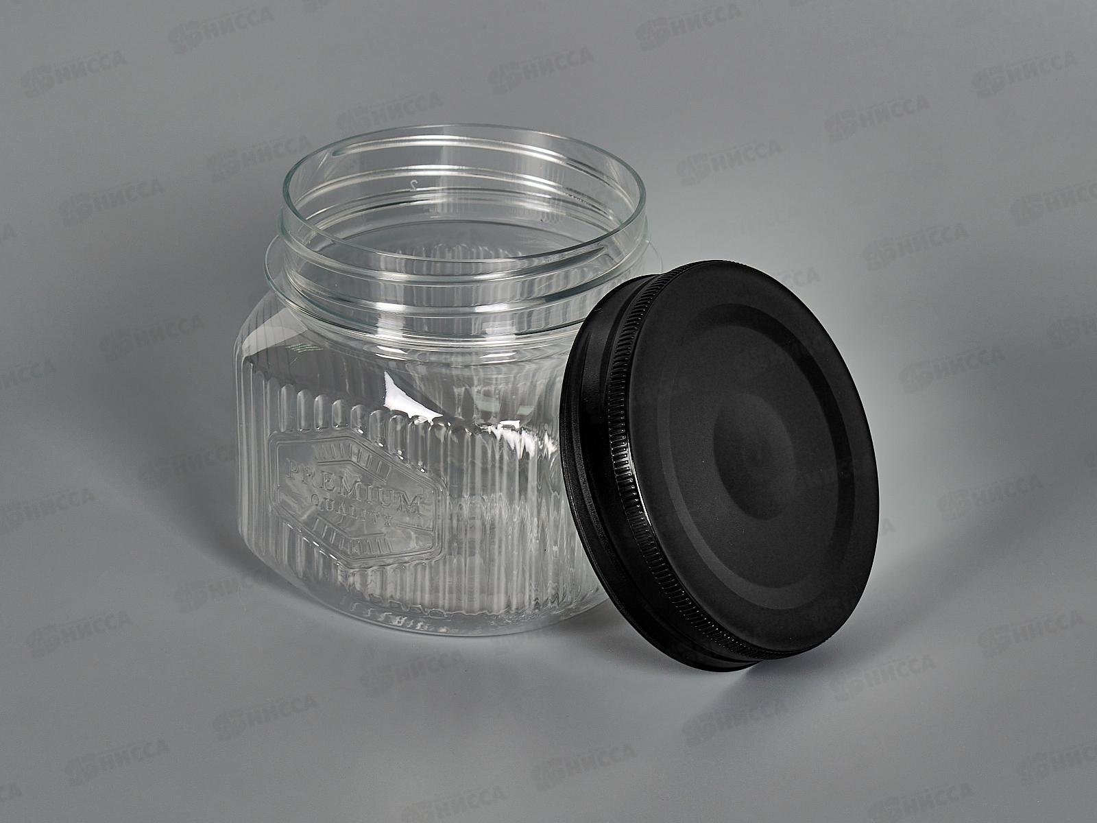 Банка квадратная с рельефом и эмбоссингом Premium 0,6л черный 440300313 *12 БП