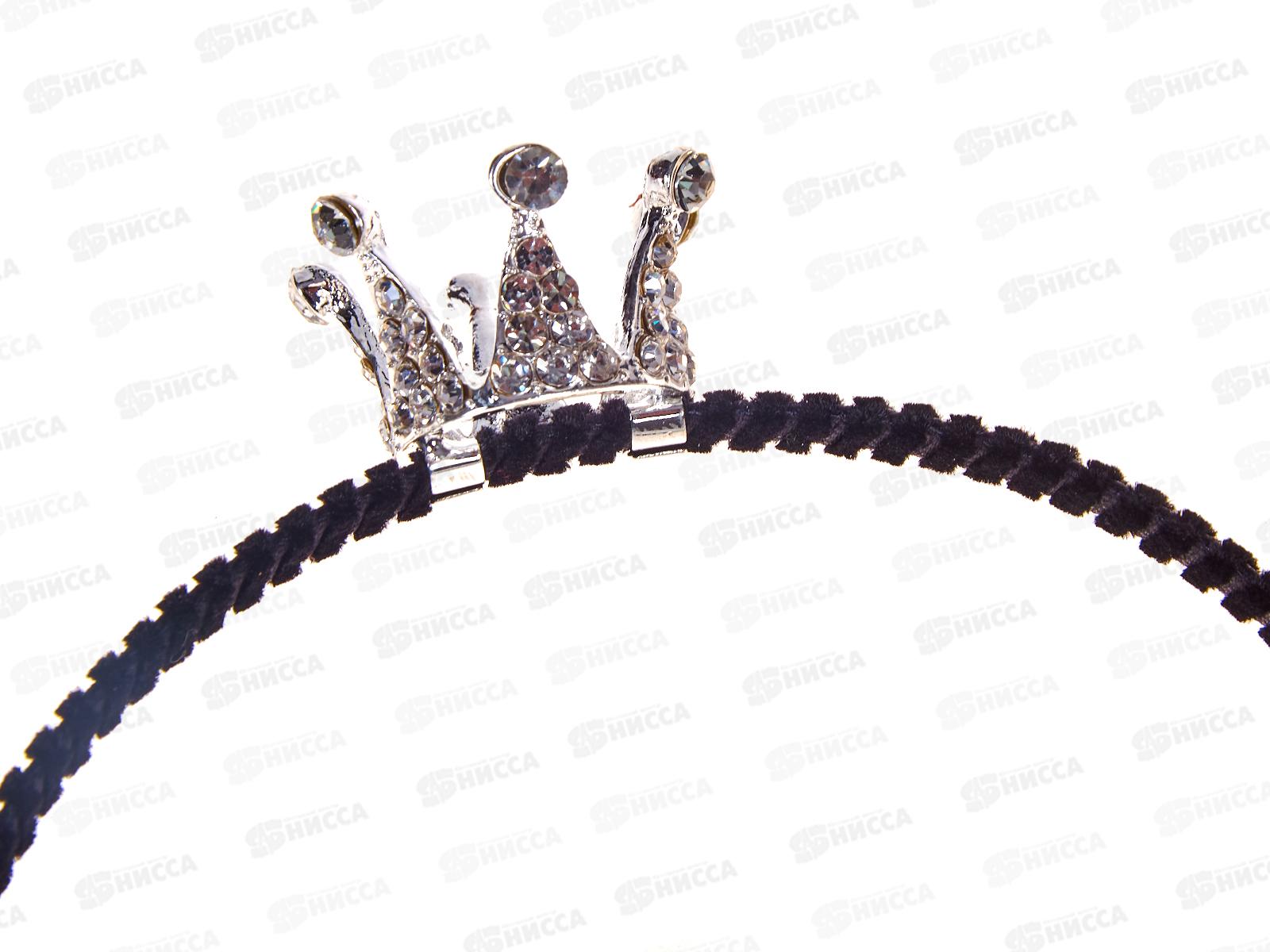 Ободок металл ткань с короной страз №10132