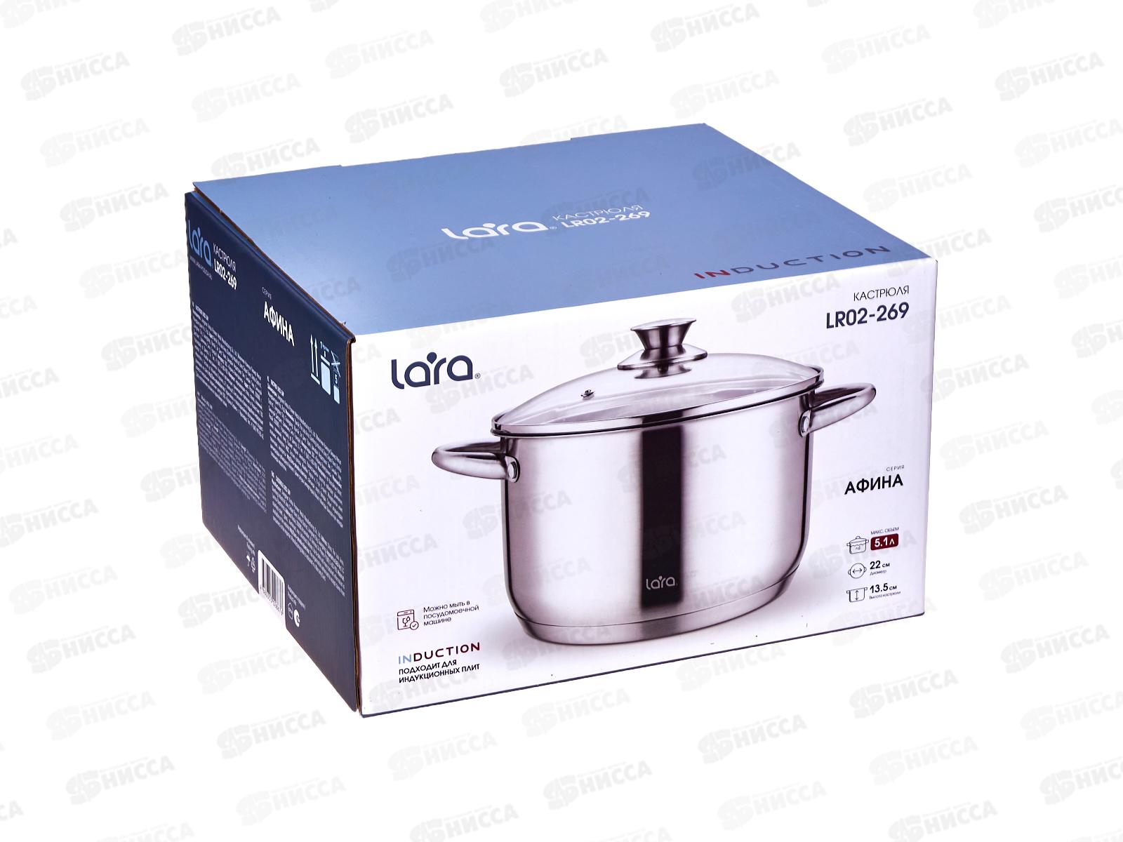 Кастрюля Афина 5,1л 22*13,5см LR02-269 индукционное дно, крышка стекло