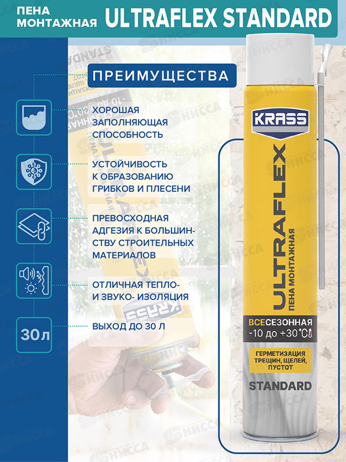 Пена монтажная ULTRAFLEX Standart Всесезон 525мл, бытовая, 0005286  *12/468 СРОК ДО 03.26