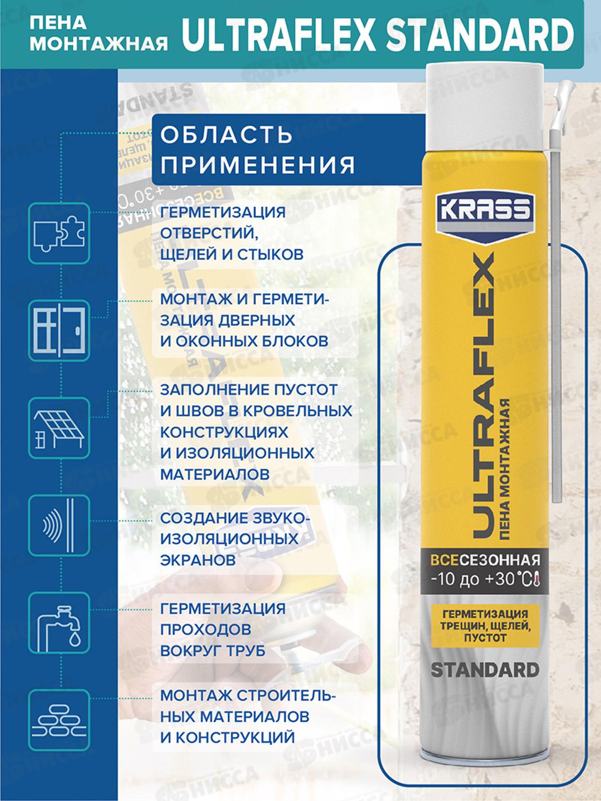 Пена монтажная ULTRAFLEX Standart Всесезон 525мл, бытовая, 0005286  *12/468 СРОК ДО 03.26