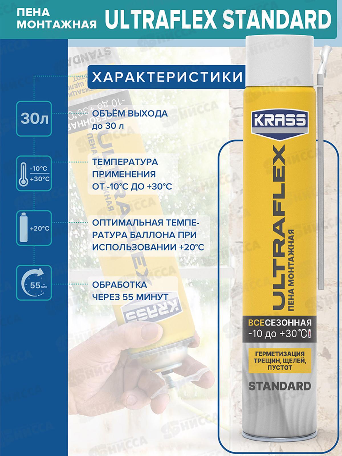 Пена монтажная ULTRAFLEX Standart Всесезон 525мл, бытовая, 0005286  *12/468 СРОК ДО 03.26