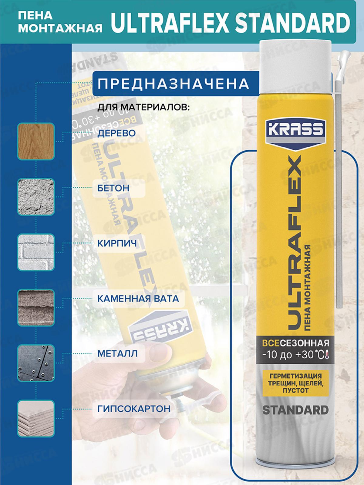 Пена монтажная ULTRAFLEX Standart Всесезон 525мл, бытовая, 0005286  *12/468 СРОК ДО 03.26