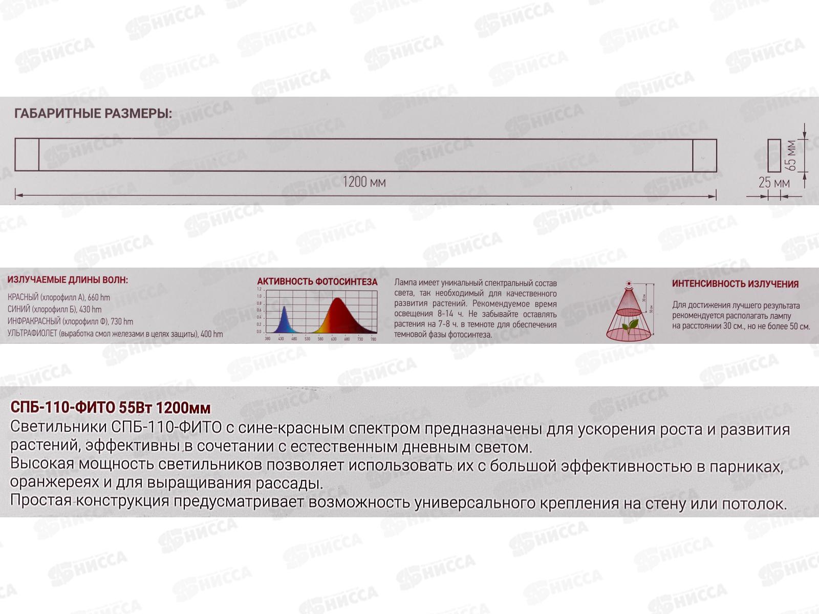 Светильник светодиодный СПБ-110-ФИТО сине-красный спектр 55Вт 1200мм IN HOME