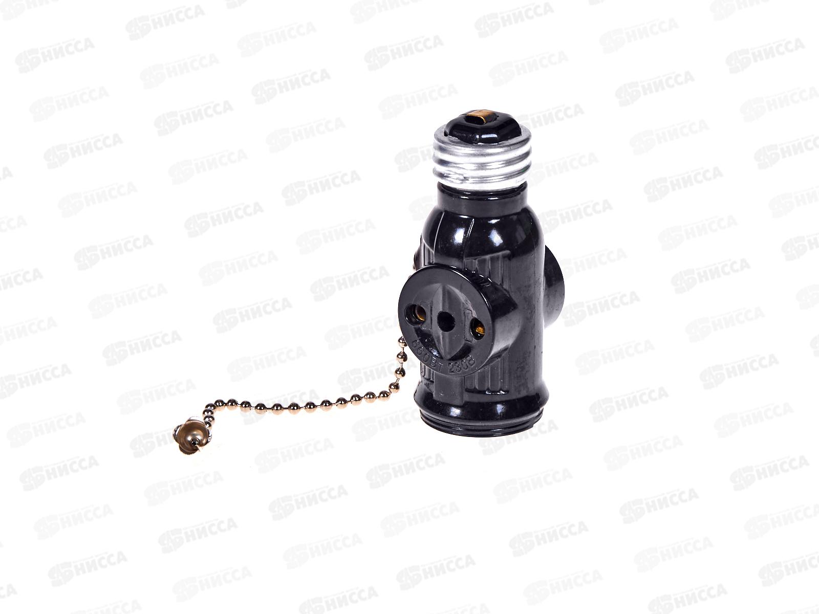 Патрон-розетка TDM карболитовый с выключателем, Е27, черный, 0026   *12/300