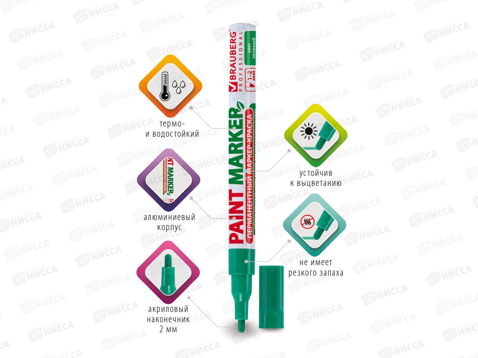Маркер-краска BRAU лаковый зеленый, 2мм б/запаха алюм.корпус 150870 *12