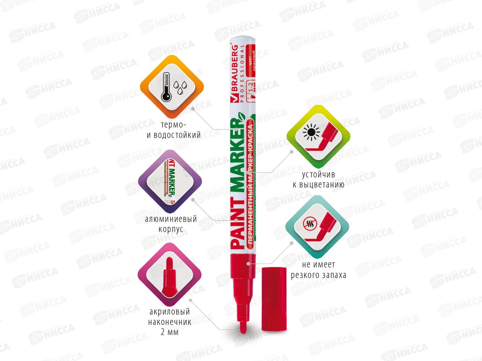 Маркер-краска BRAU лаковый красный,2мм б/запаха алюм.корпус 150865 *12