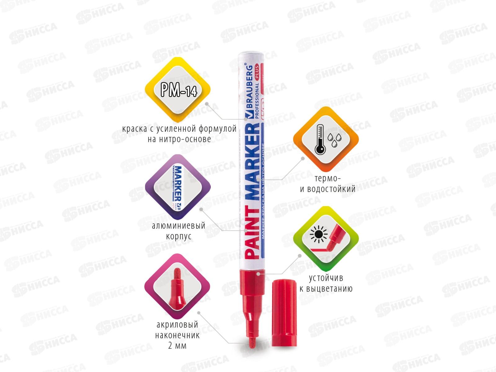 Маркер-краска BRAU лаковый красн, 2мм нитро- Pro+ алюм.корп 151440 *12
