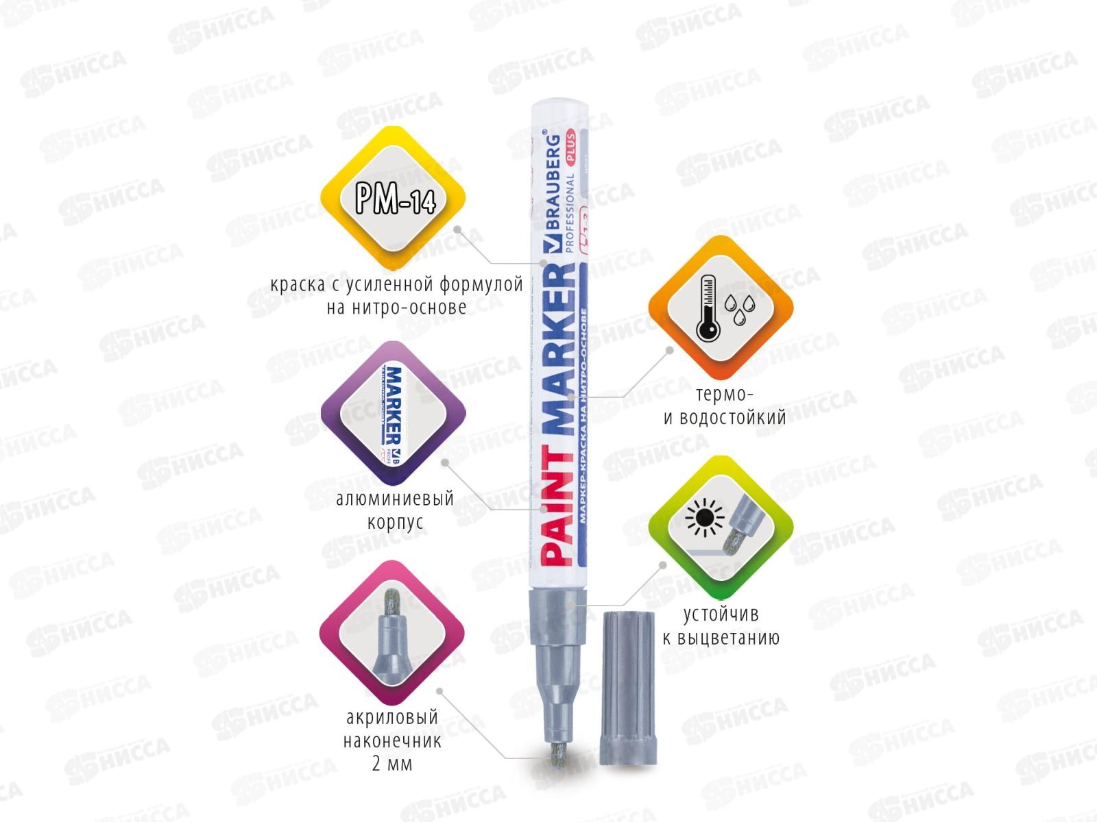 Маркер-краска BRAU лаковый сереб, 2мм нитро- Pro+ алюм.корп 151442 *12