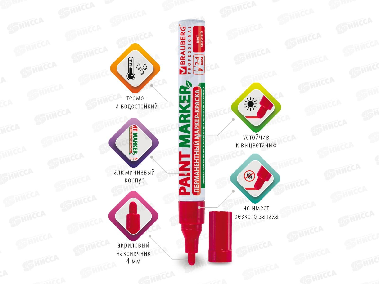 Маркер-краска BRAU лаковый красный,4мм б/запаха алюм.корпус 150874 *12