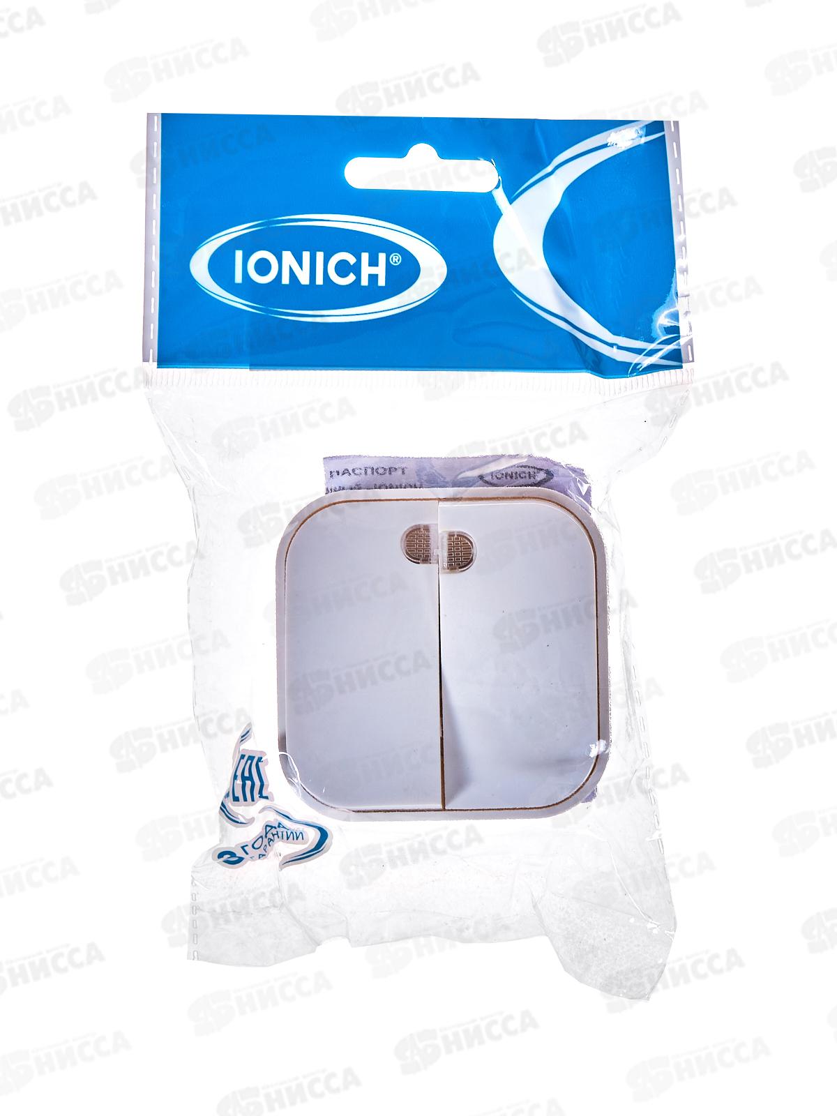 Выключатель IONICH 2-клавиши открытая установка, 10А, 220В белый, подсветка,1414*10