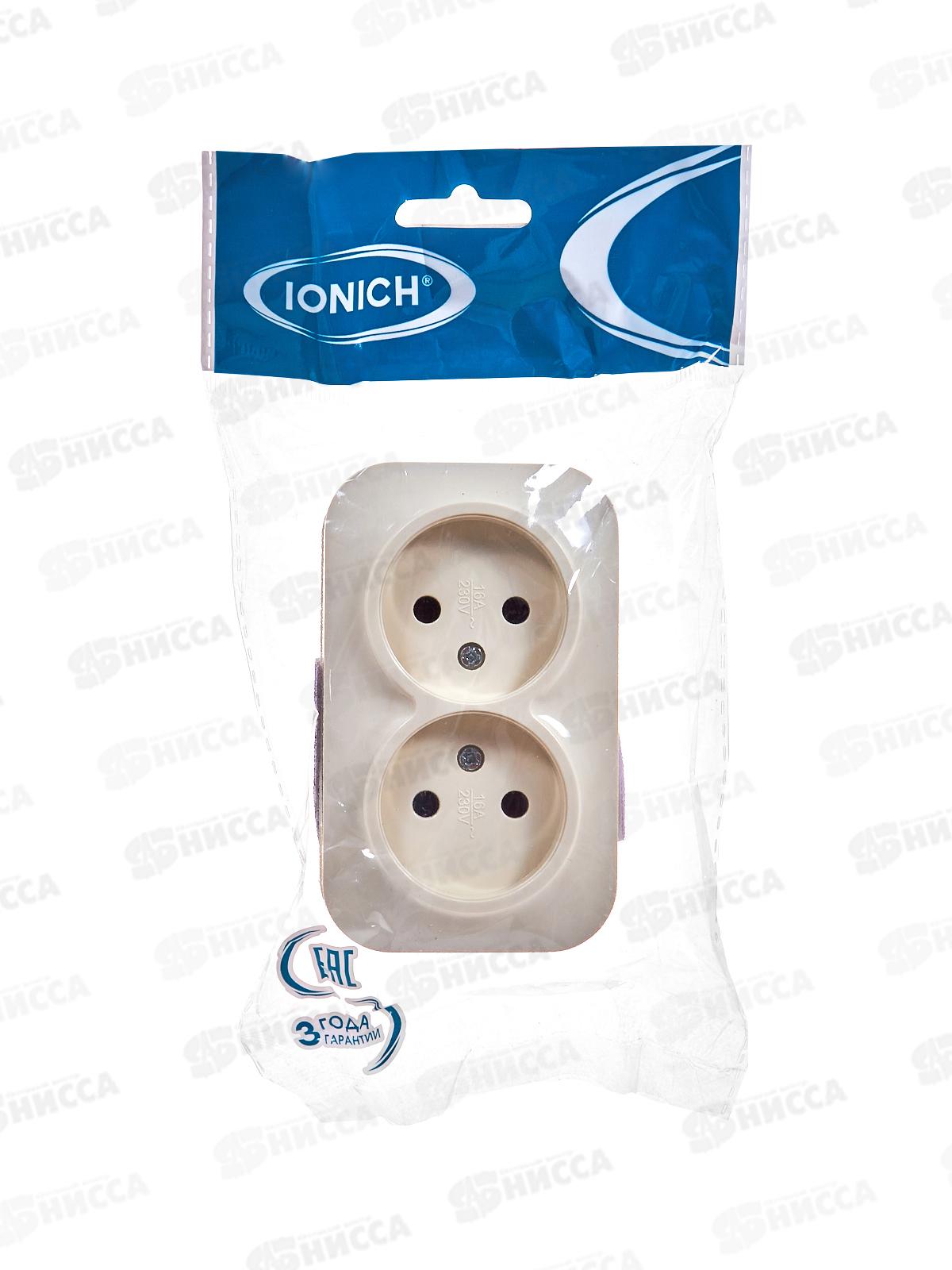  Розетка IONICH 2-местная открытой установки, без заземления, 16А, 220В слоновая кость,керамика,1427 *10