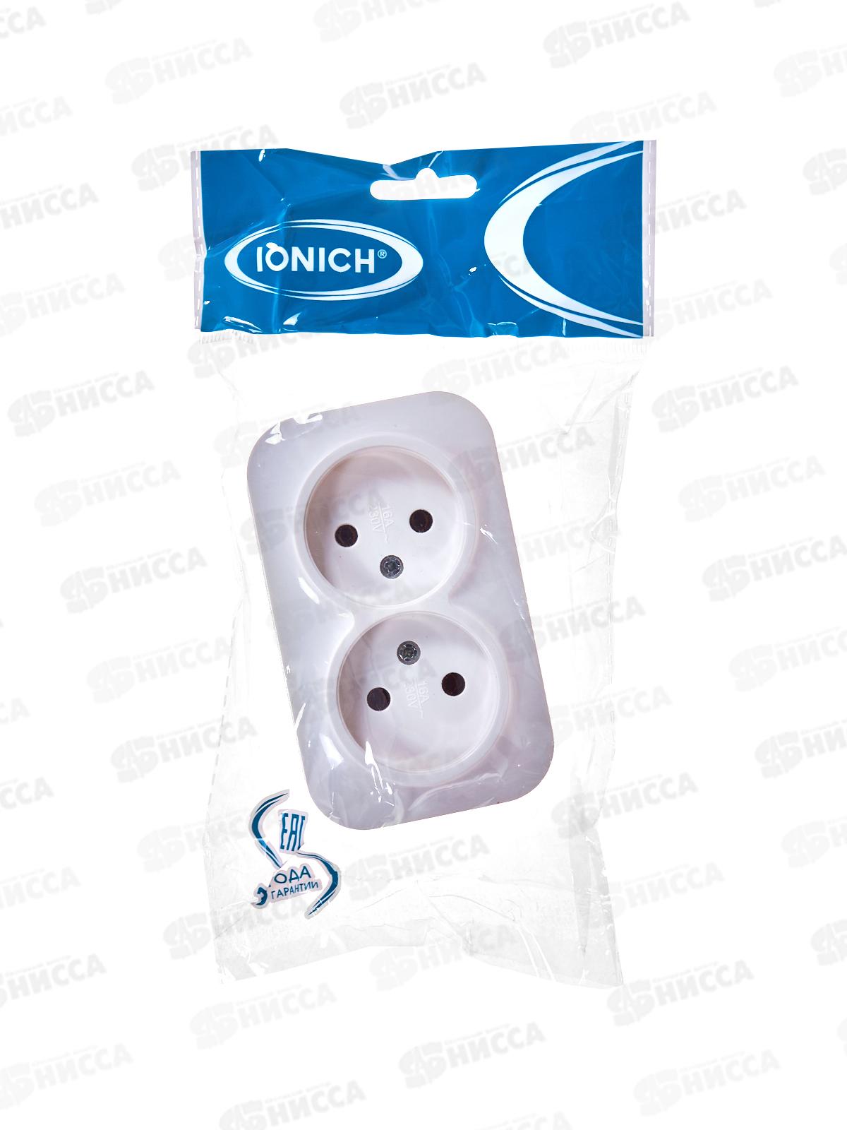 Розетка IONICH 2-местная открытой установки, без заземления, 16А, 220В белая,керамика, 1417*10