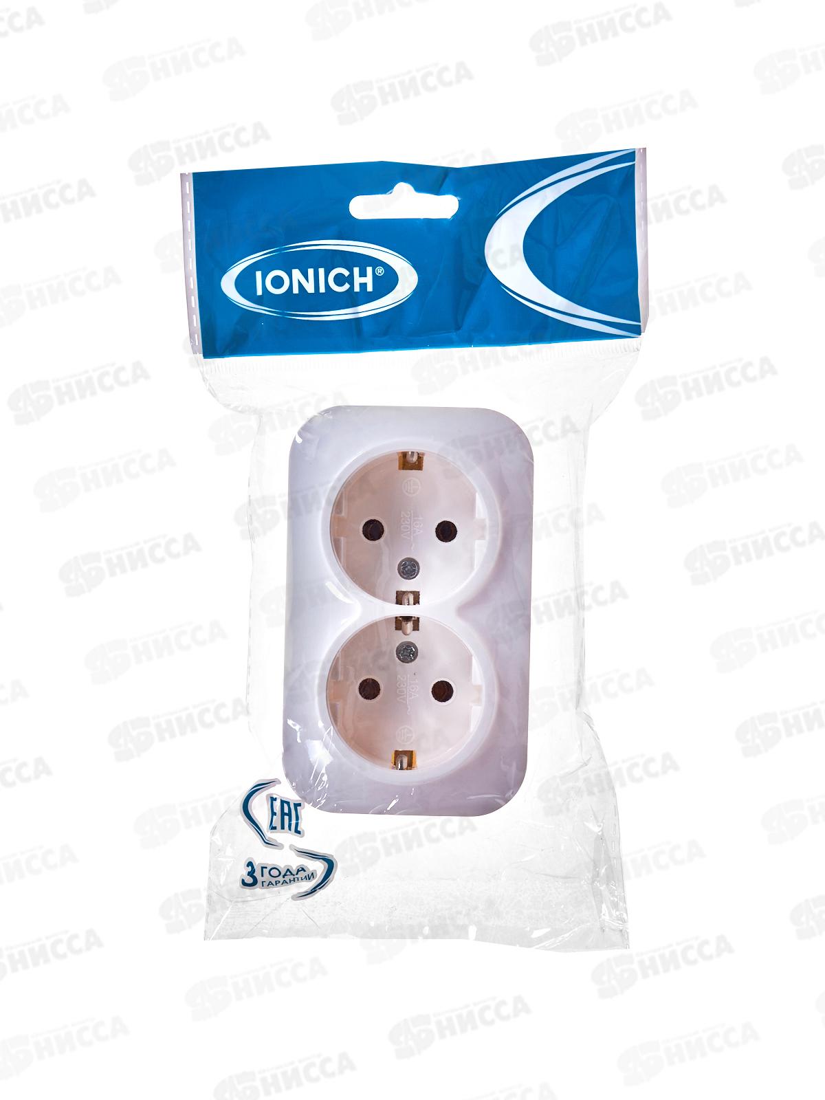 Розетка IONICH 2-местная открытой установки, с заземлением, 16А, 220В белая,керамика,1419*10