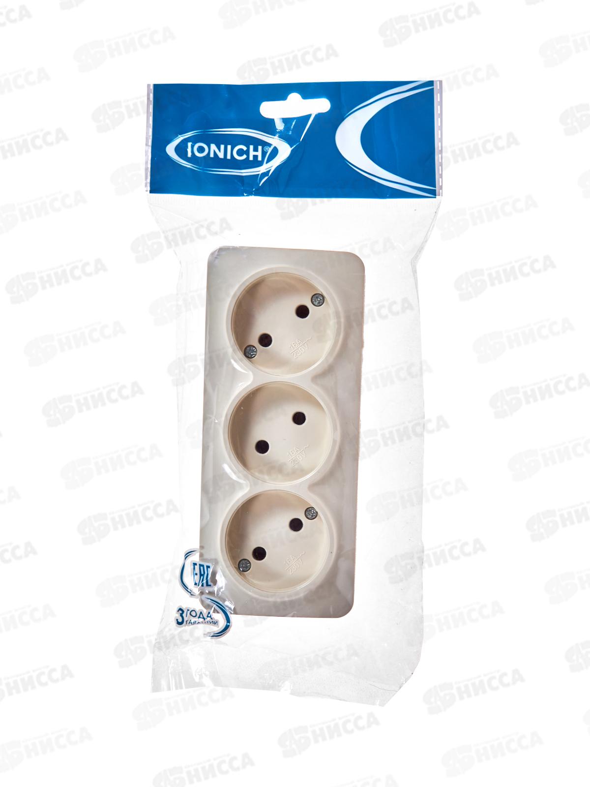 Розетка IONICH 3-местная открытой установки, без заземления, 16А, 220В слоновая кость,керамика,1450 *10