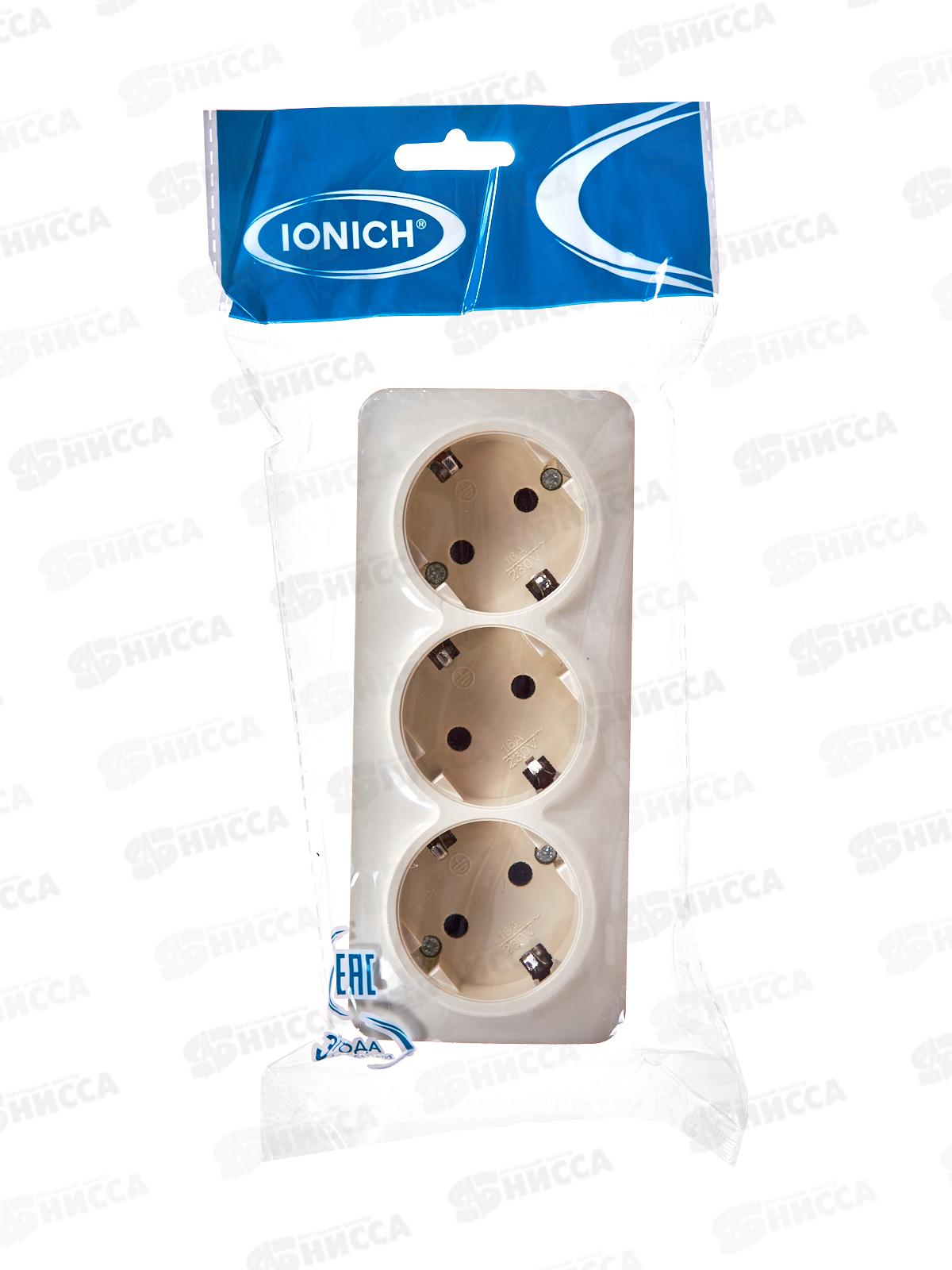 Розетка IONICH 3-местная открытой установки, с заземлением, 16А, 220В слоновая кость,керамика,1429*10