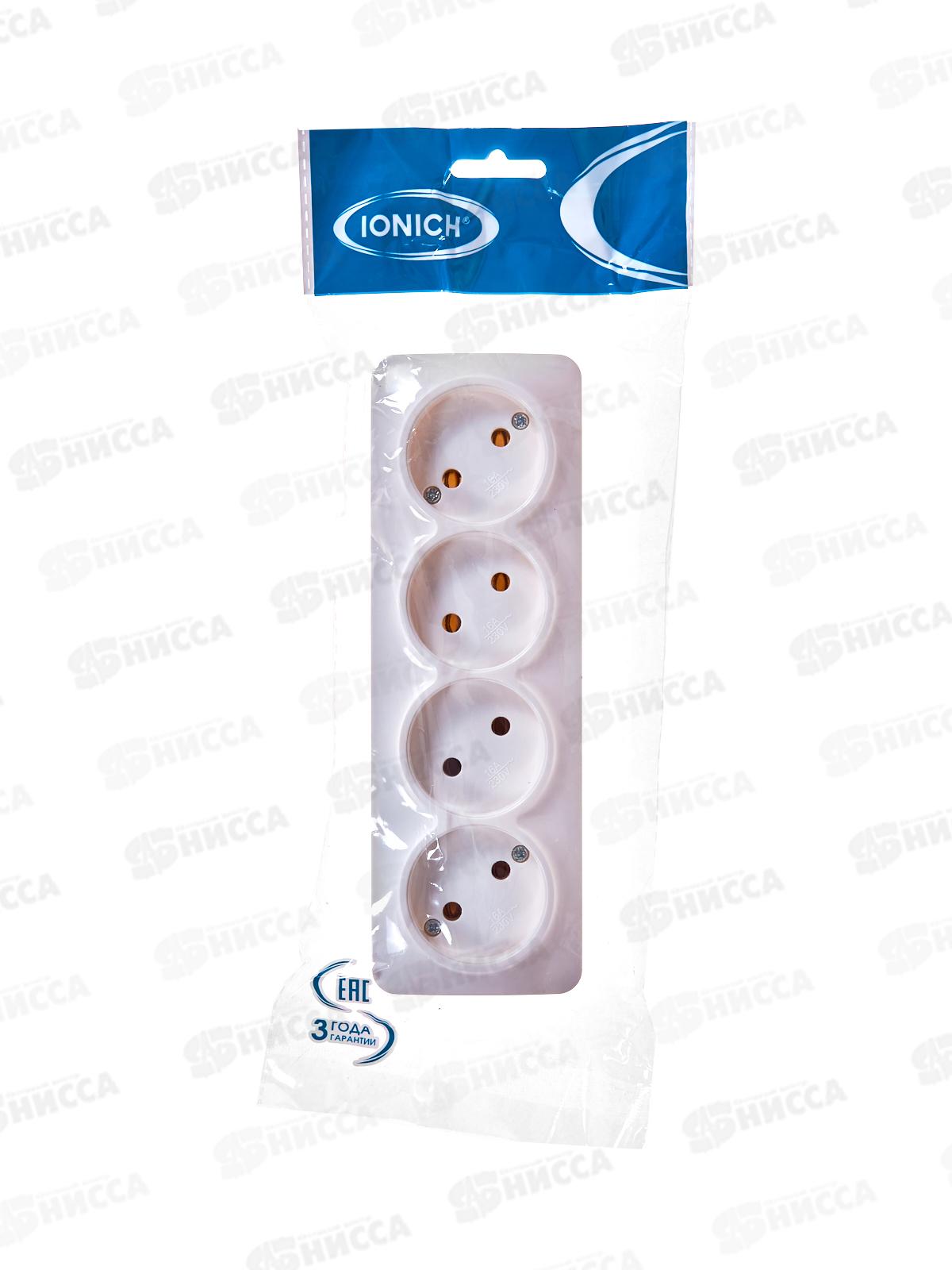 Розетка IONICH 4-местная открытой установки, без заземления, 16А, 220В белая 1446*10