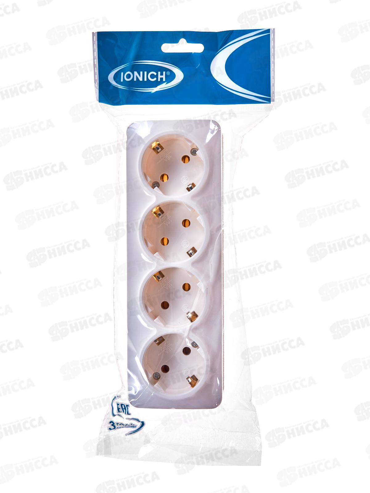 Розетка IONICH 4-местная открытой установки, с заземлением, 16А, 220В белая, керамика,1447*10