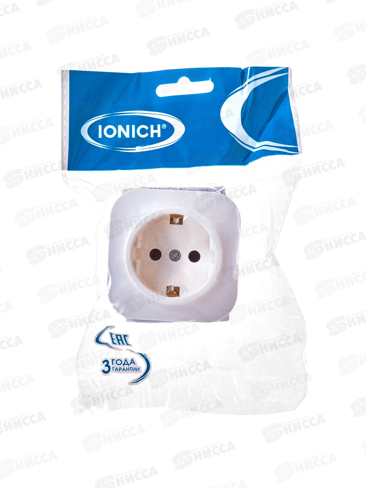 Розетка IONICH 1-местная открытой установки, с заземлением, 16А, 220В белая,керамика,1416*10