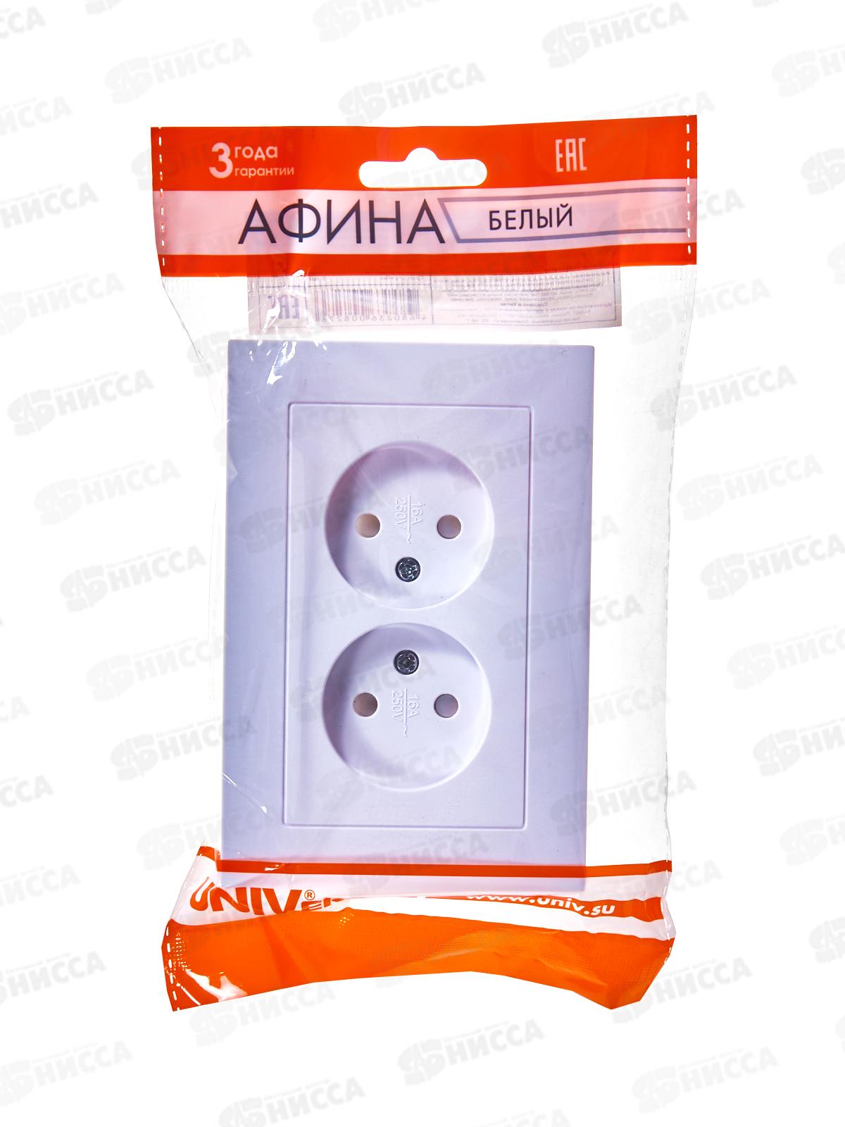 Розетка Афина 2-местная скрытой установки, без заземления,з/ш 16А, 220В белая, A0048*10