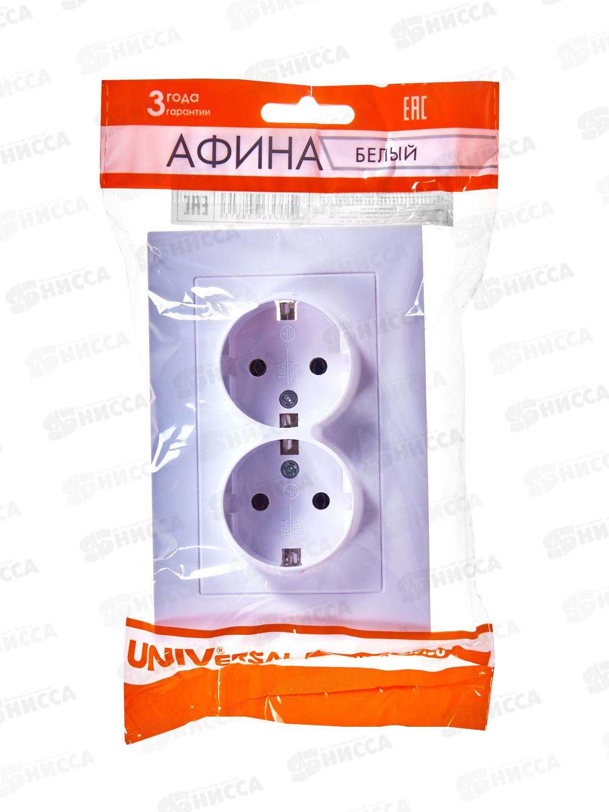 Розетка Афина 2-местная скрытой установки, с заземлением 16А, 220В белая, A0128*10