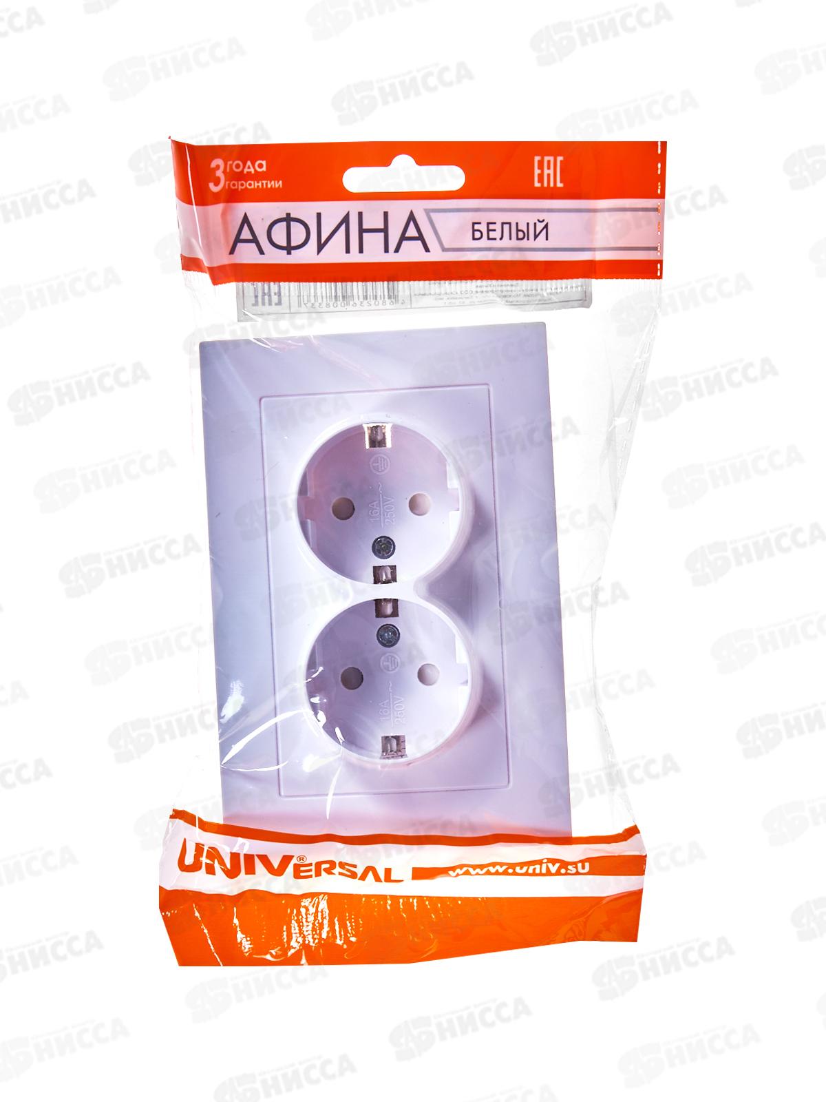 Розетка Афина 2-местная скрытой установки, с заземлением,з/ш 16А, 220В белая, A0050*10