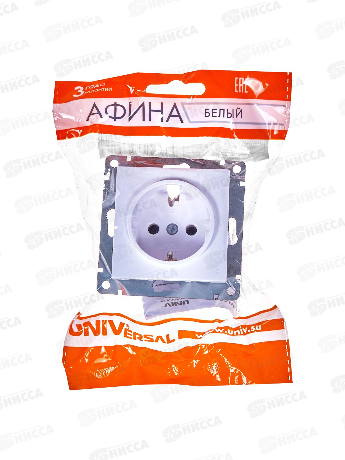 Розетка Афина 1-местная скрытой установки, c заземлением, 16А, 220В белая, А0028*10