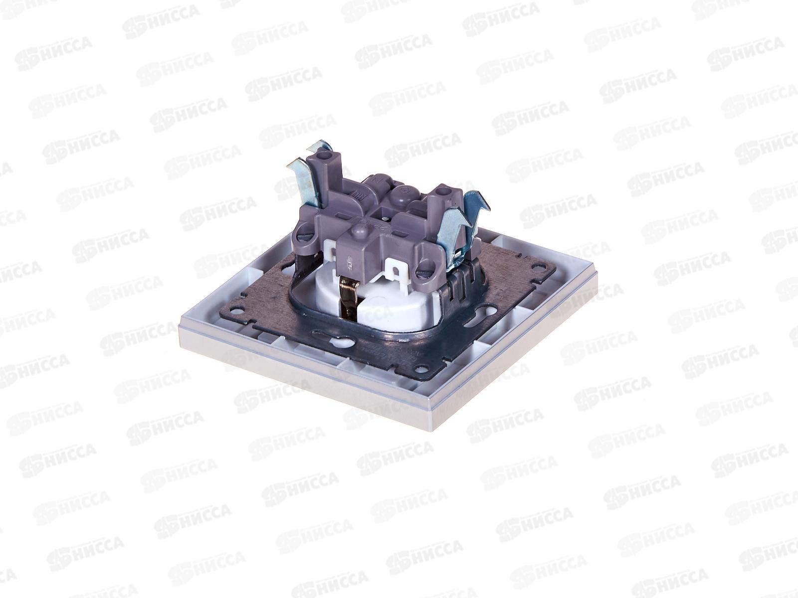 Розетка Афина 1-местная скрытой установки, c заземлением, с крышкой 16А, 220В серебро,A0029-S*10