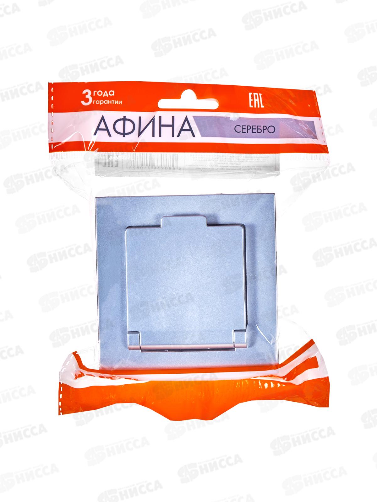 Розетка Афина 1-местная скрытой установки, c заземлением, с крышкой 16А, 220В серебро,A0029-S*10