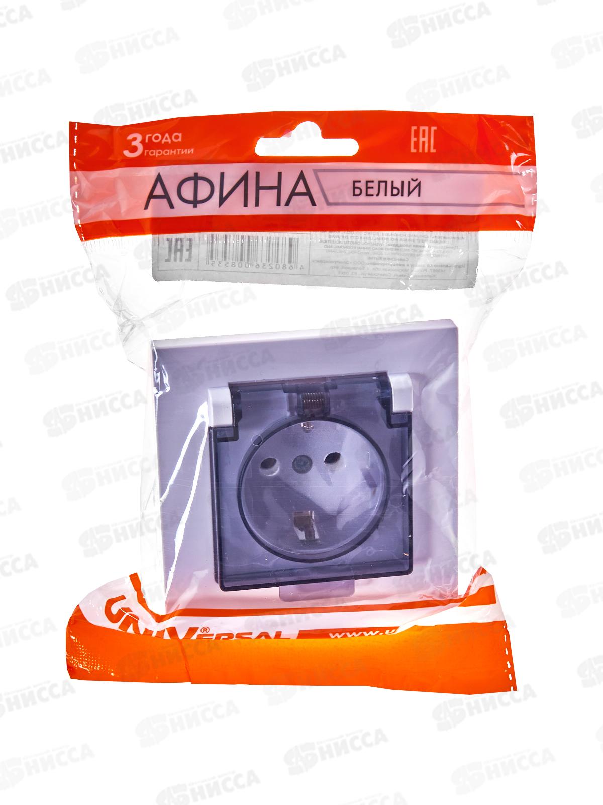 Розетка Афина 1-местная скрытой установки, c заземлением, с крышкой 16А, 220В белая, А0030*10