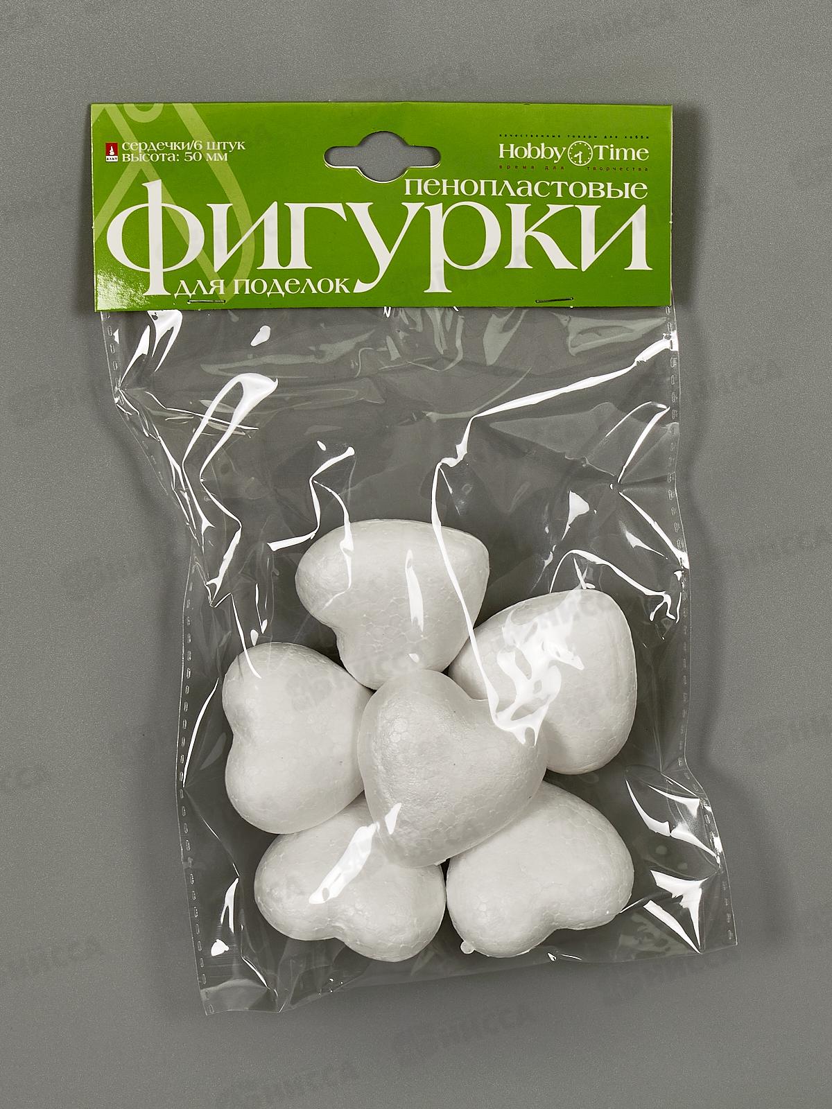 Декор элементы Альт Сердечки пенопласт, 50мм.,6шт, 2-204/02 *30